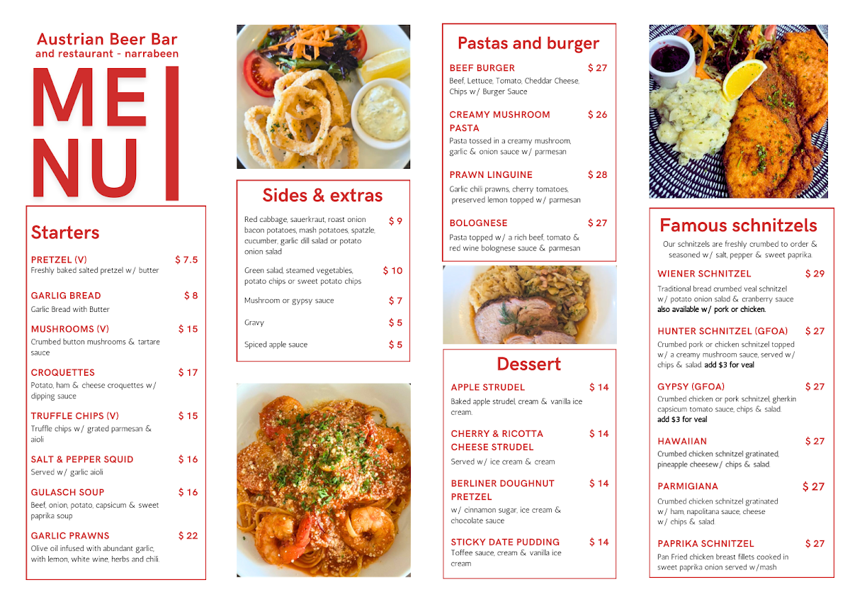 Menu, Austrian Beer Bar & Restaurant