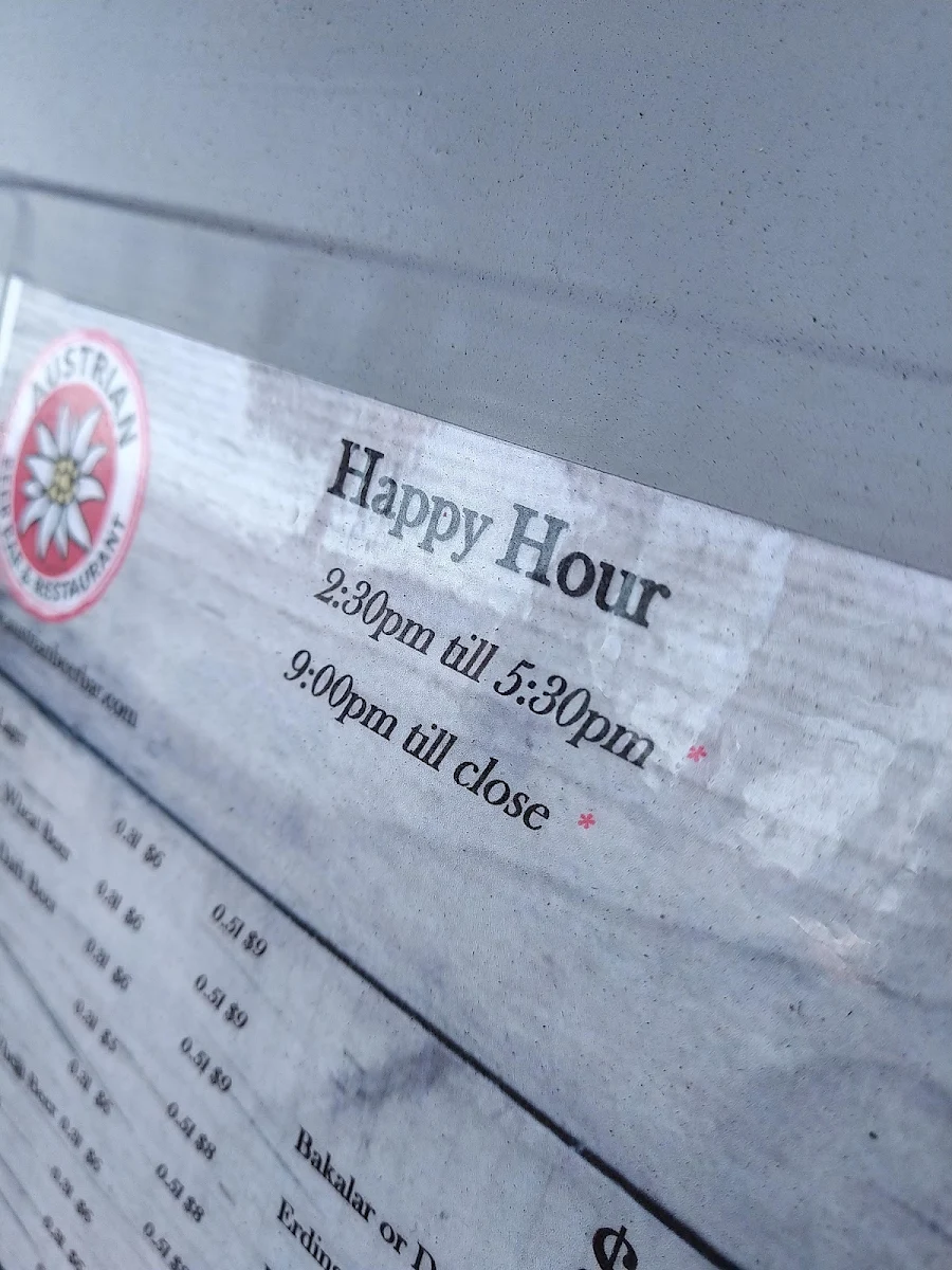 Menu, Austrian Beer Bar & Restaurant