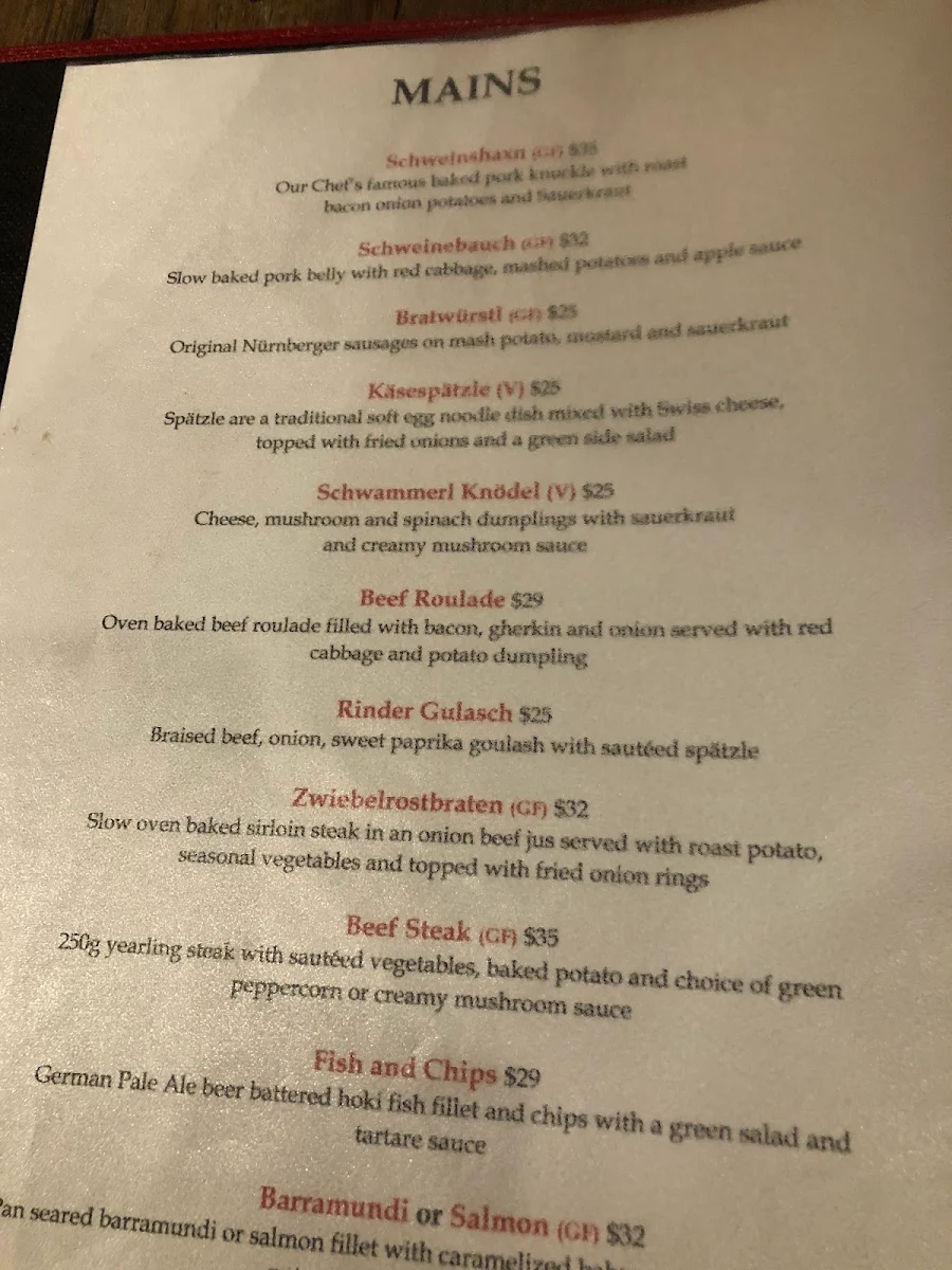 Menu, Austrian Beer Bar & Restaurant