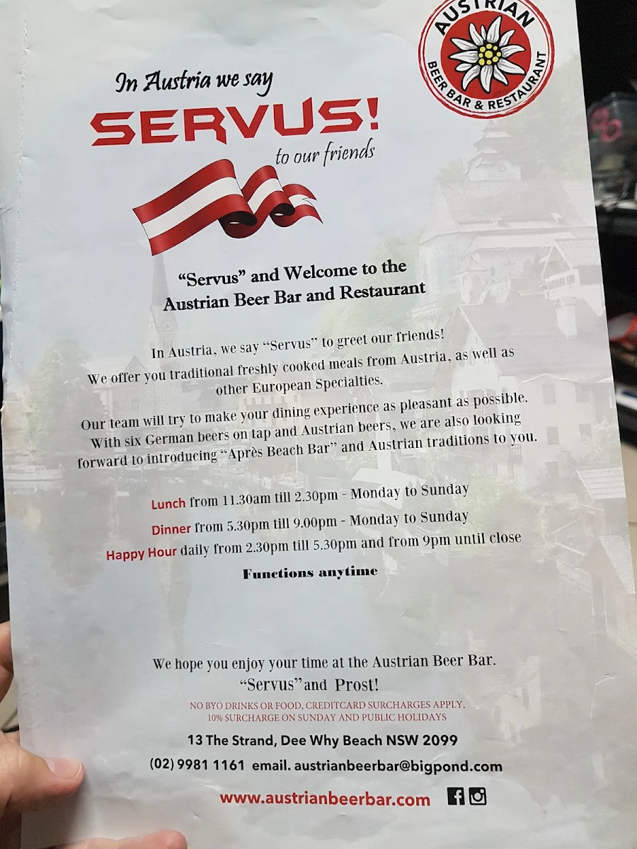 Menu, Austrian Beer Bar & Restaurant