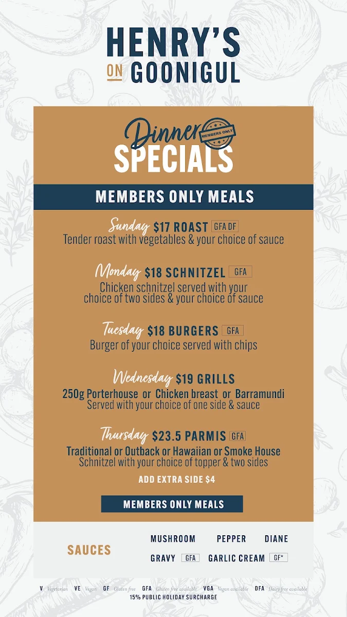 Menu, Wagga RSL Club