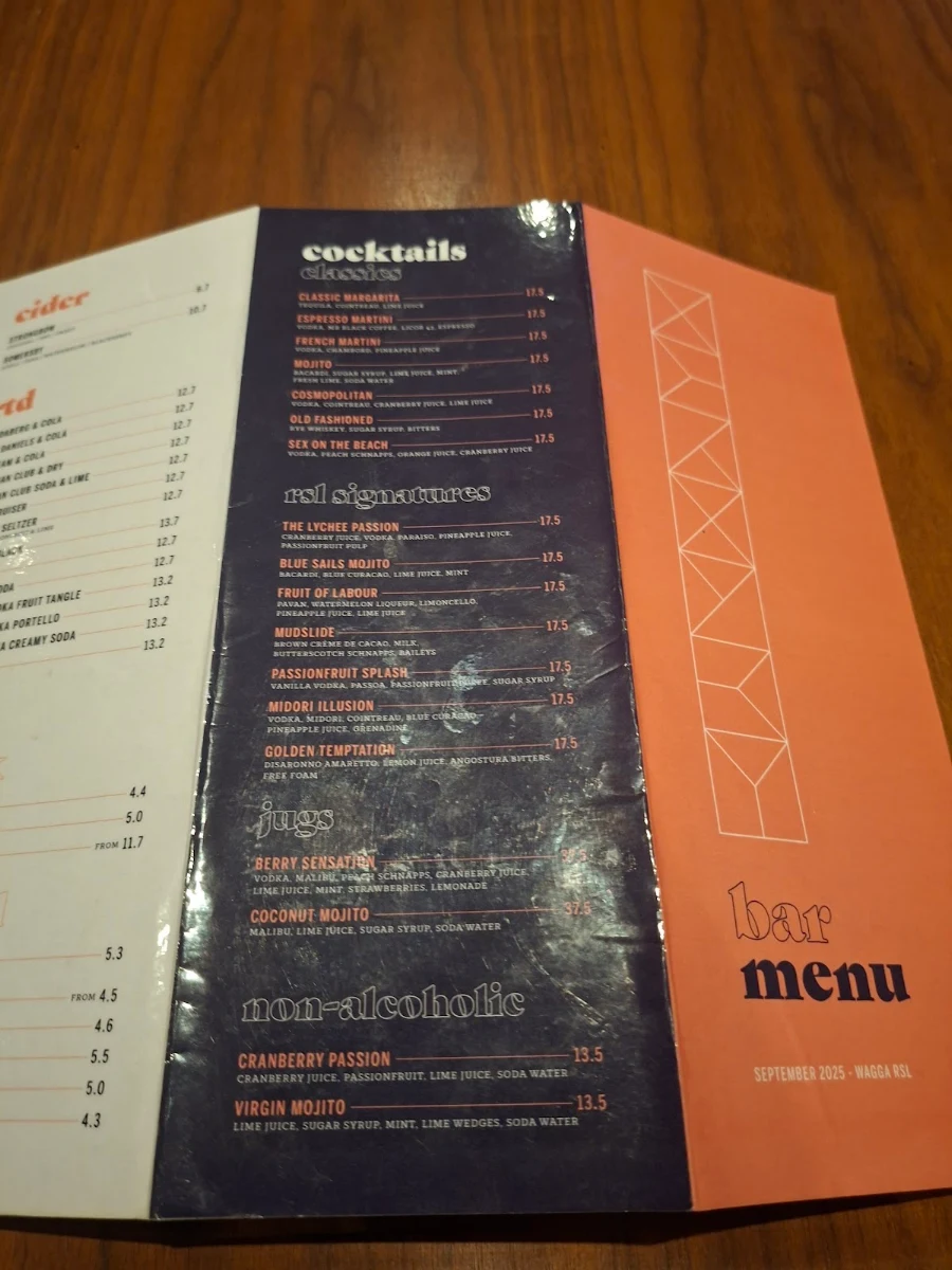 Menu, Wagga RSL Club