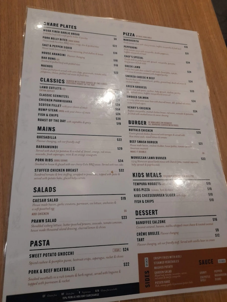Menu, Wagga RSL Club