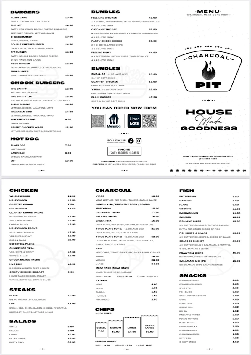 Menu, Charcoal Pit Findon