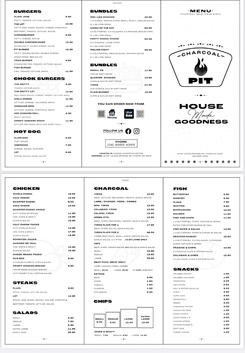 Menu, Charcoal Pit Findon