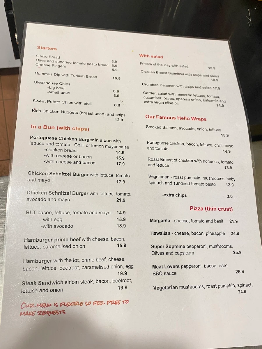 Menu, Hello Cafe