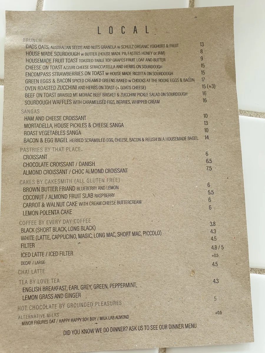 Menu, Local Geelong