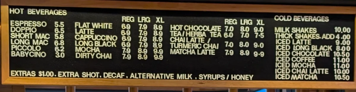Menu, Toby's Estate