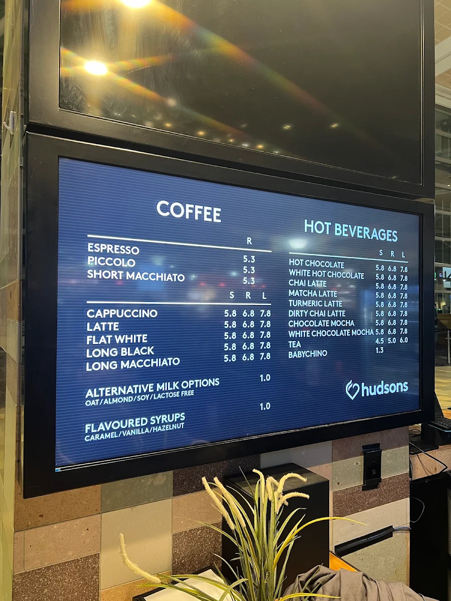 Menu, Hudsons Coffee (Brisbane International Airport)