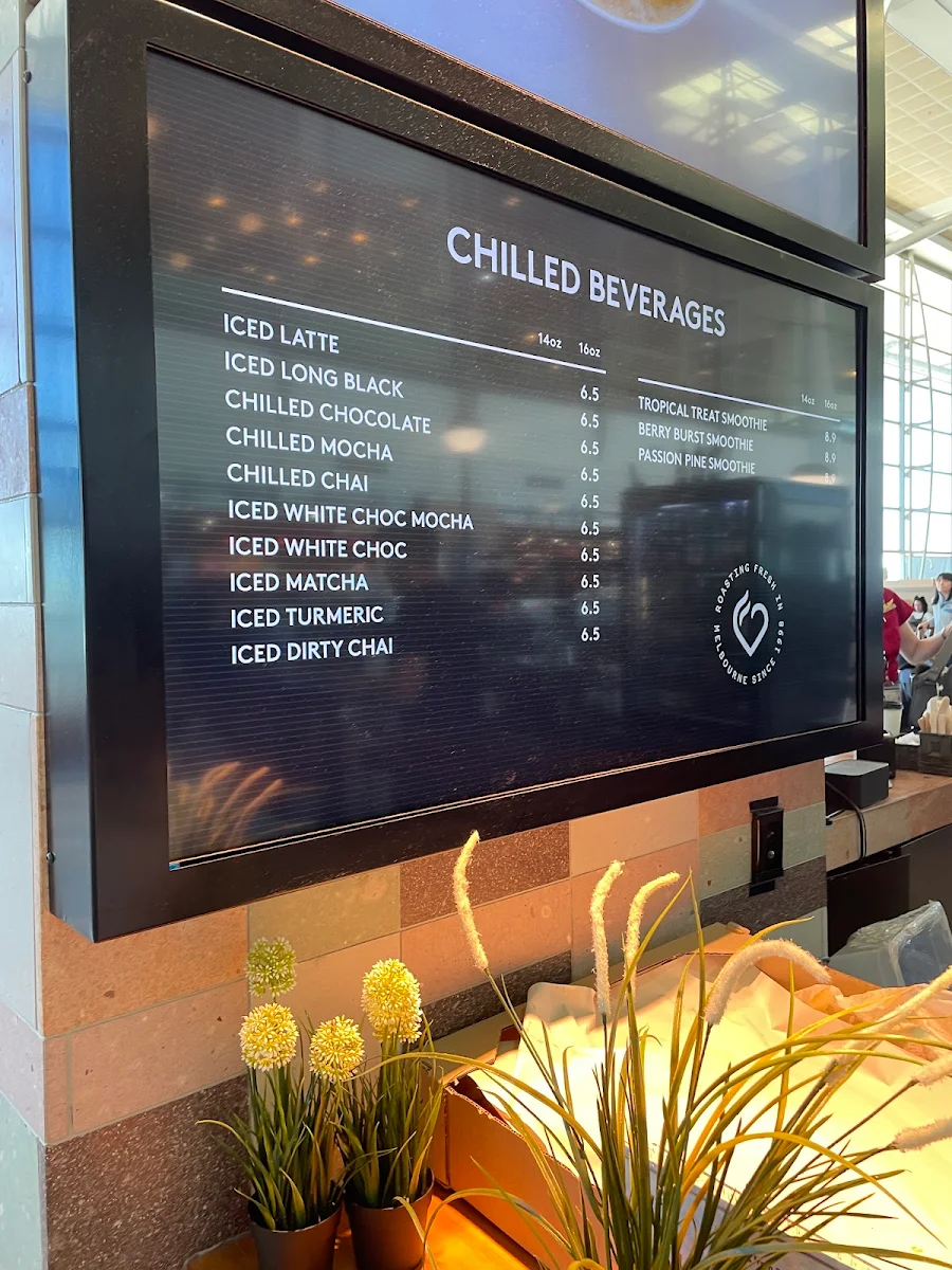 Menu, Hudsons Coffee (Brisbane International Airport)