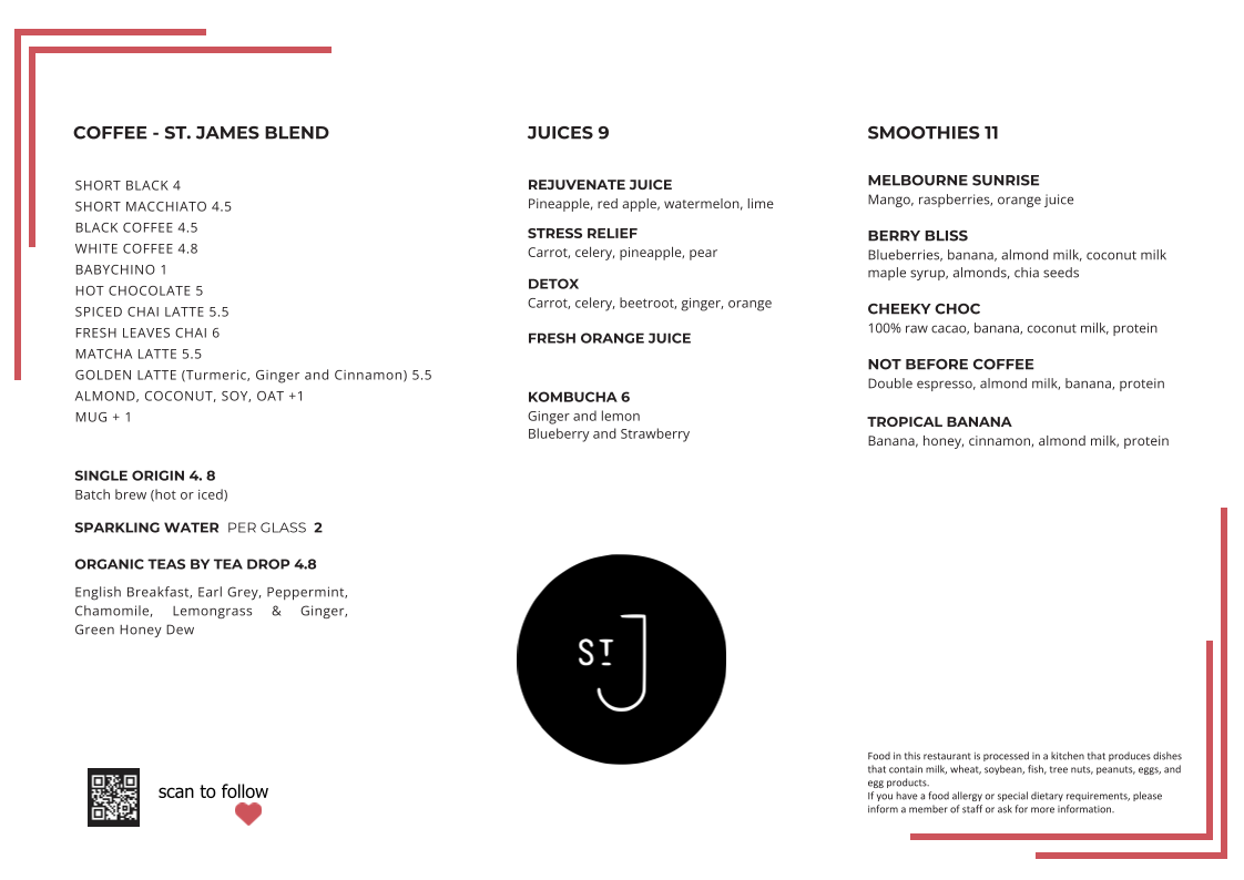 Menu, St James Richmond