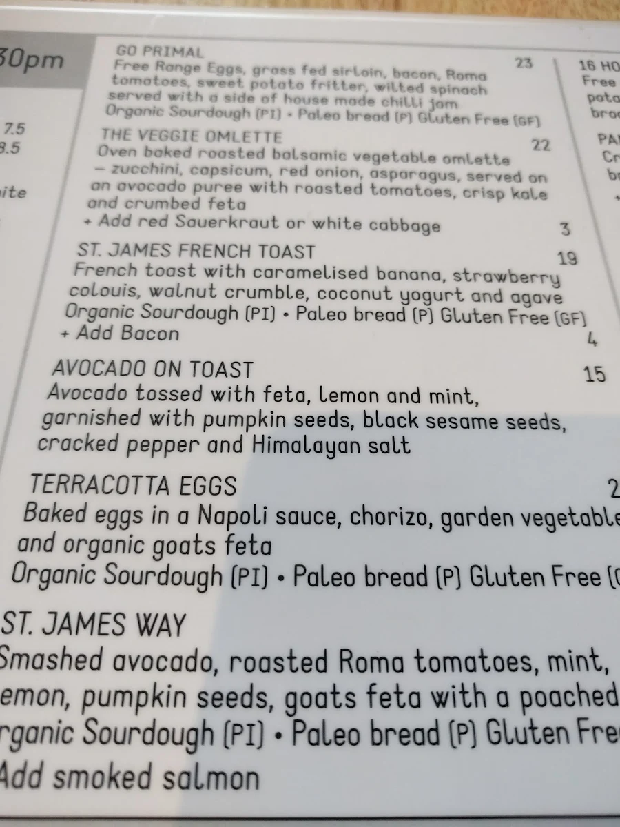Menu, St James Richmond