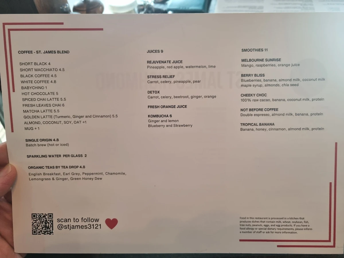 Menu, St James Richmond