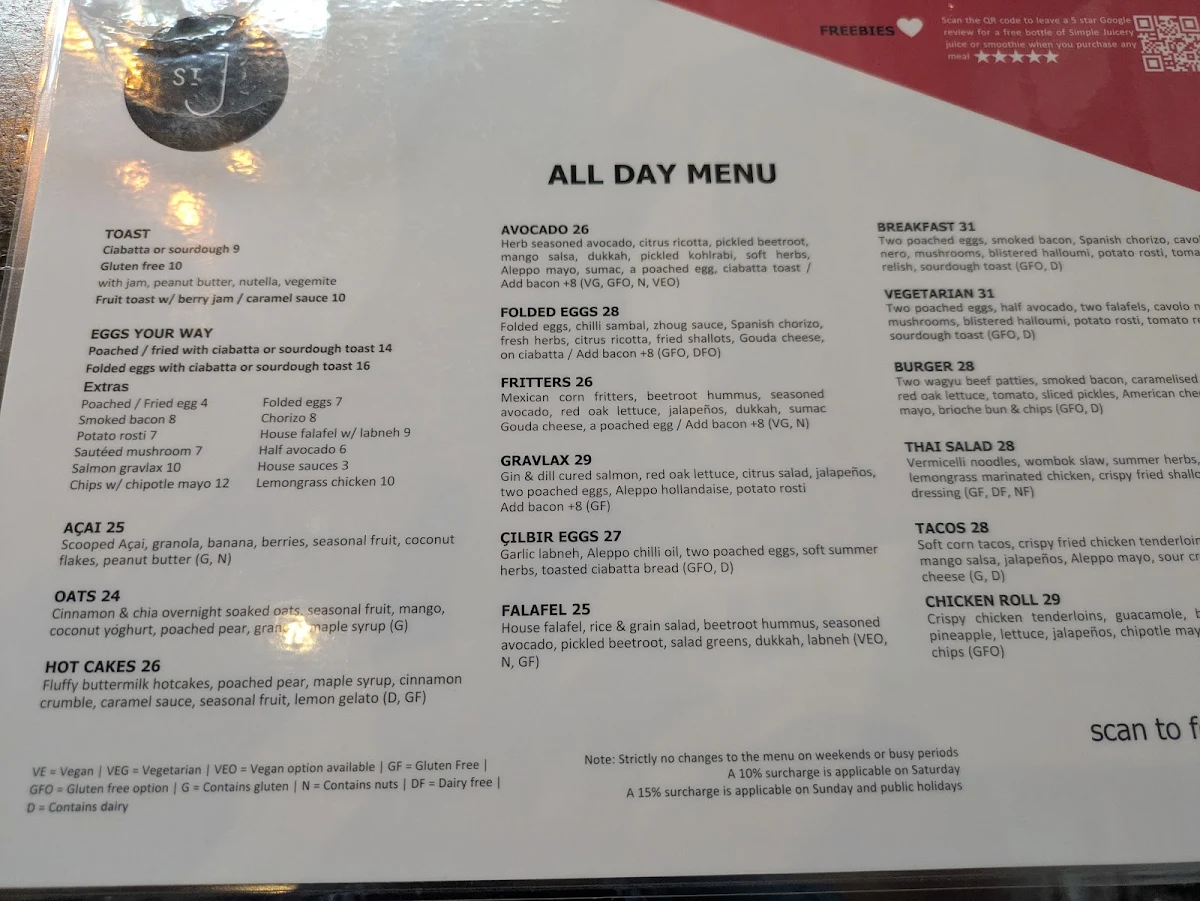 Menu, St James Richmond
