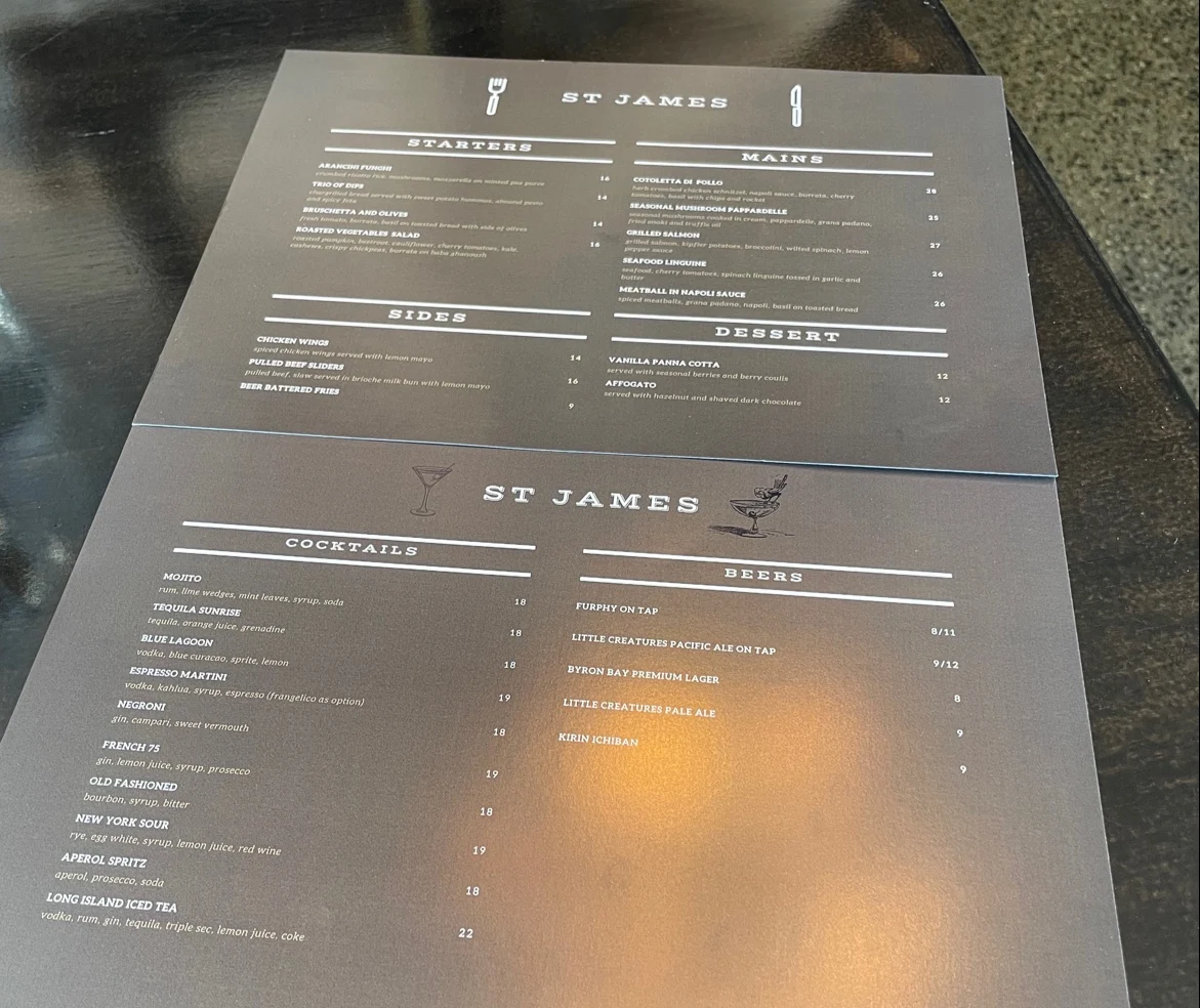 Menu, St James Richmond