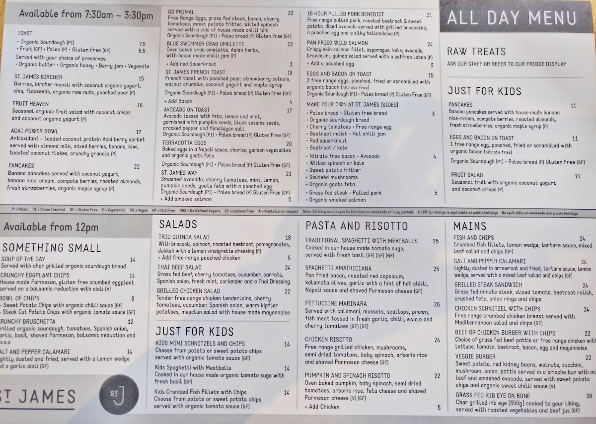 Menu, St James Richmond