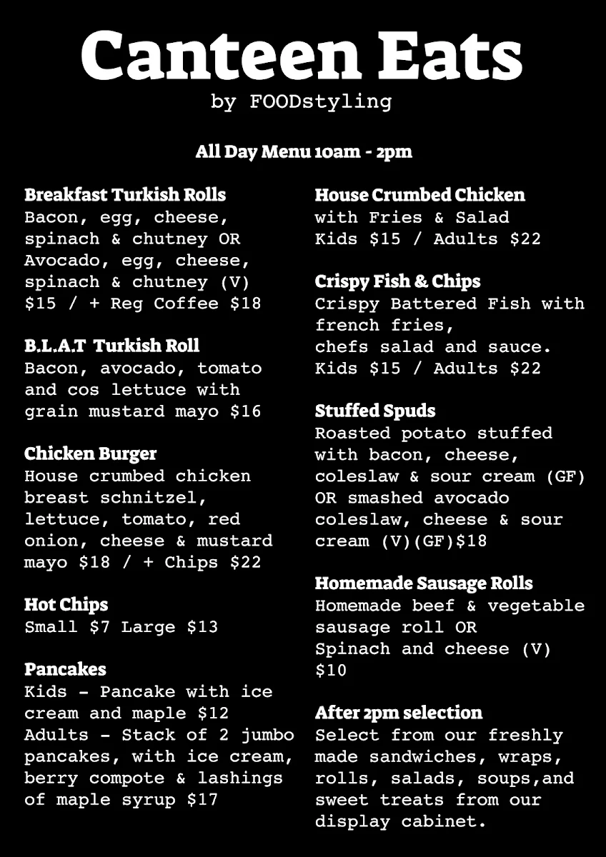 Menu, Canteen Eats at Myuna Farm