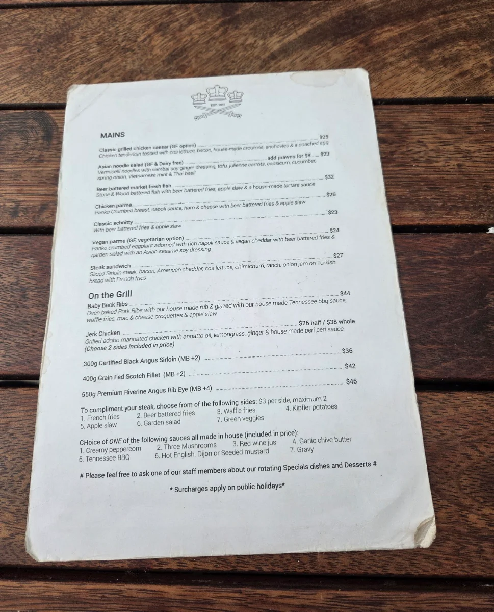 Menu, Three Crowns Hotel