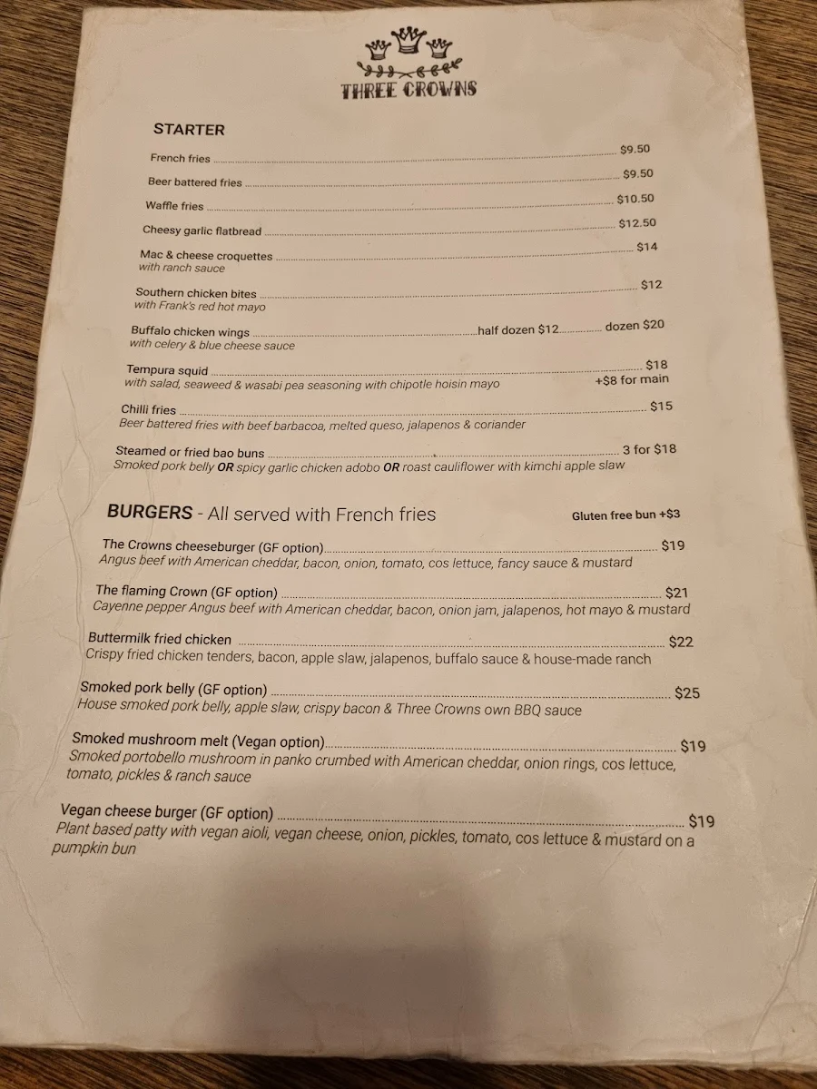 Menu, Three Crowns Hotel