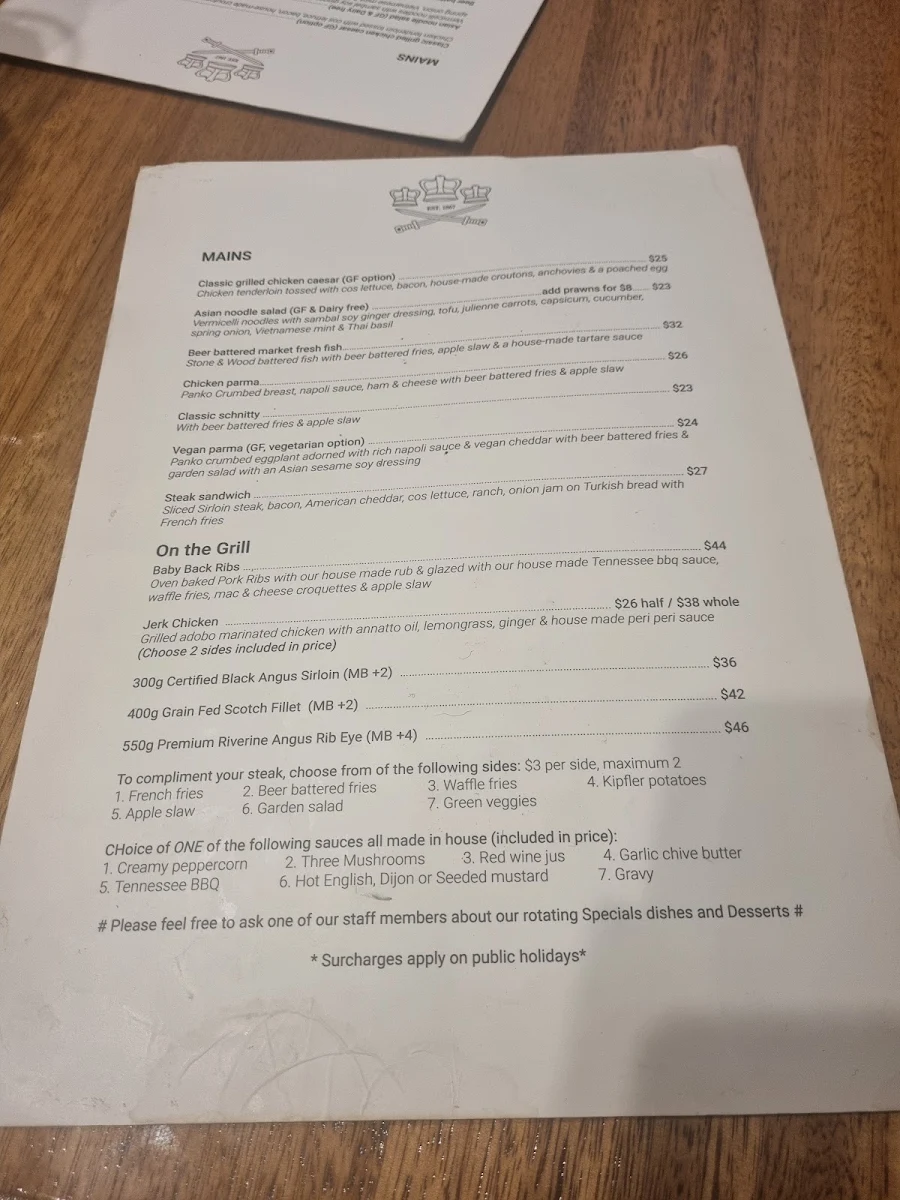 Menu, Three Crowns Hotel