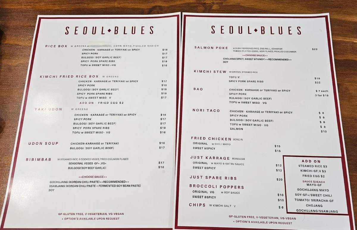 Menu, SEOUL BLUES