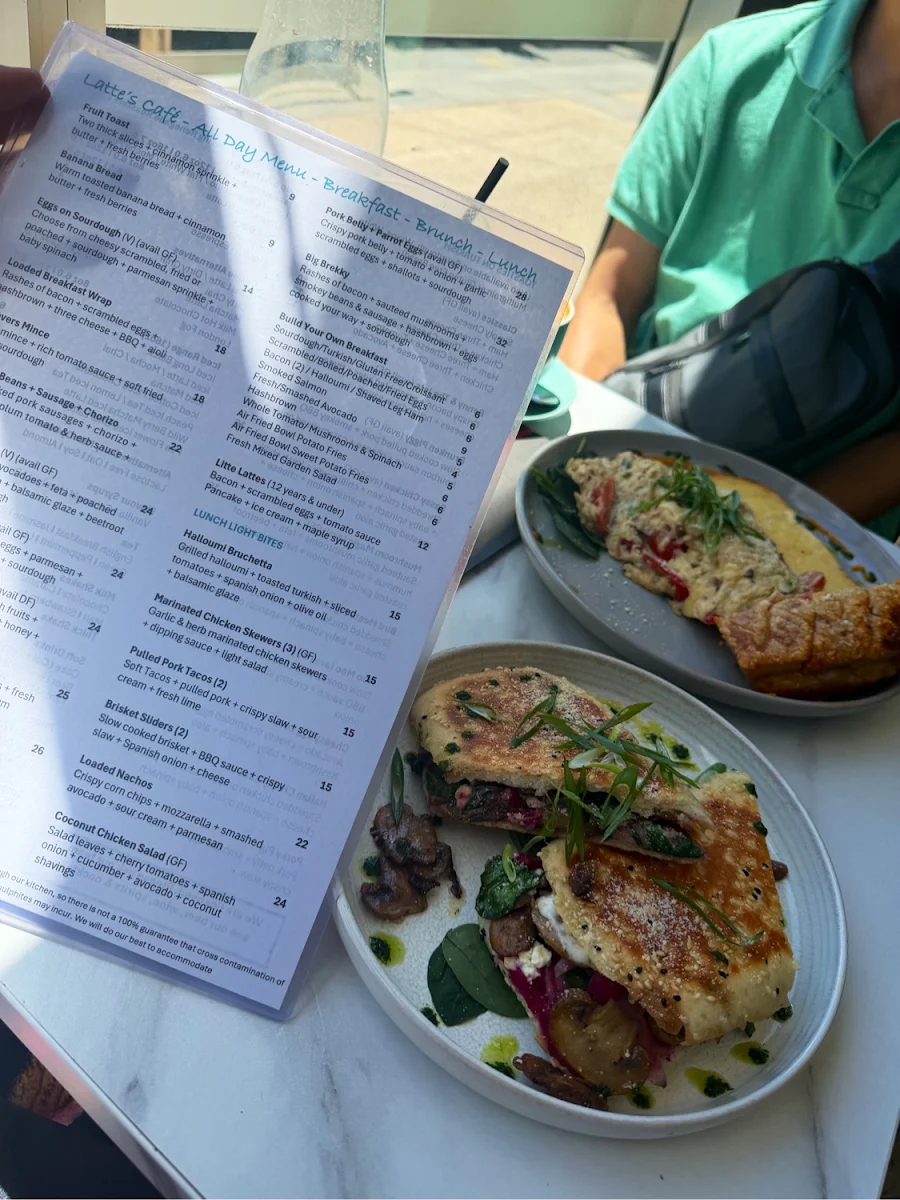 Menu, Latte’s & Cake Crumbs Cafe