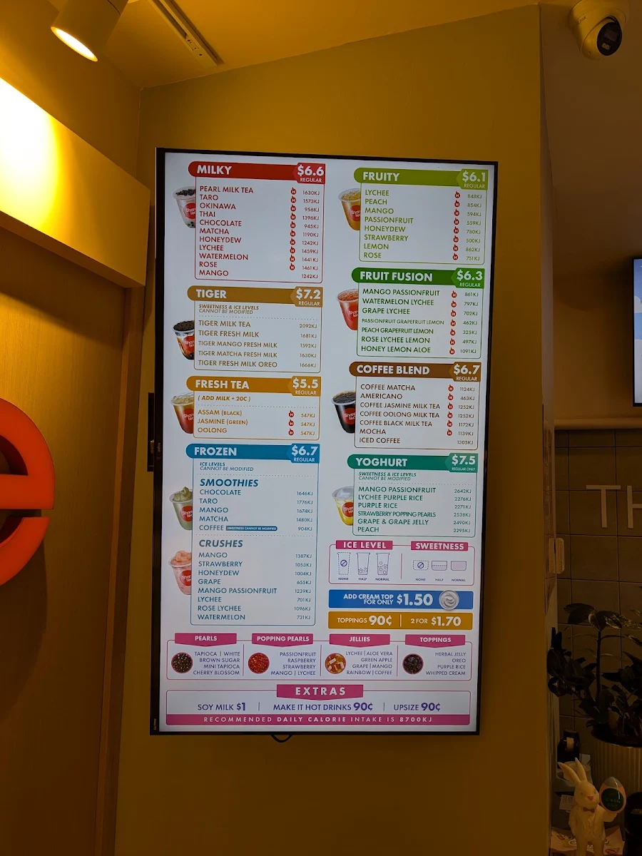 Menu, Sharetea Glen Waverley