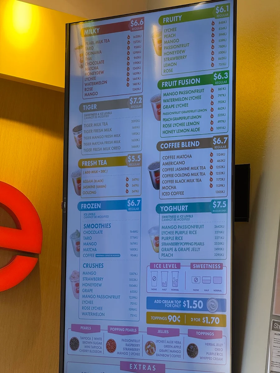 Menu, Sharetea Glen Waverley