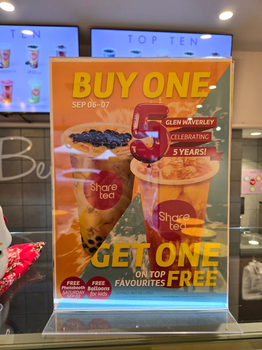 Menu, Sharetea Glen Waverley