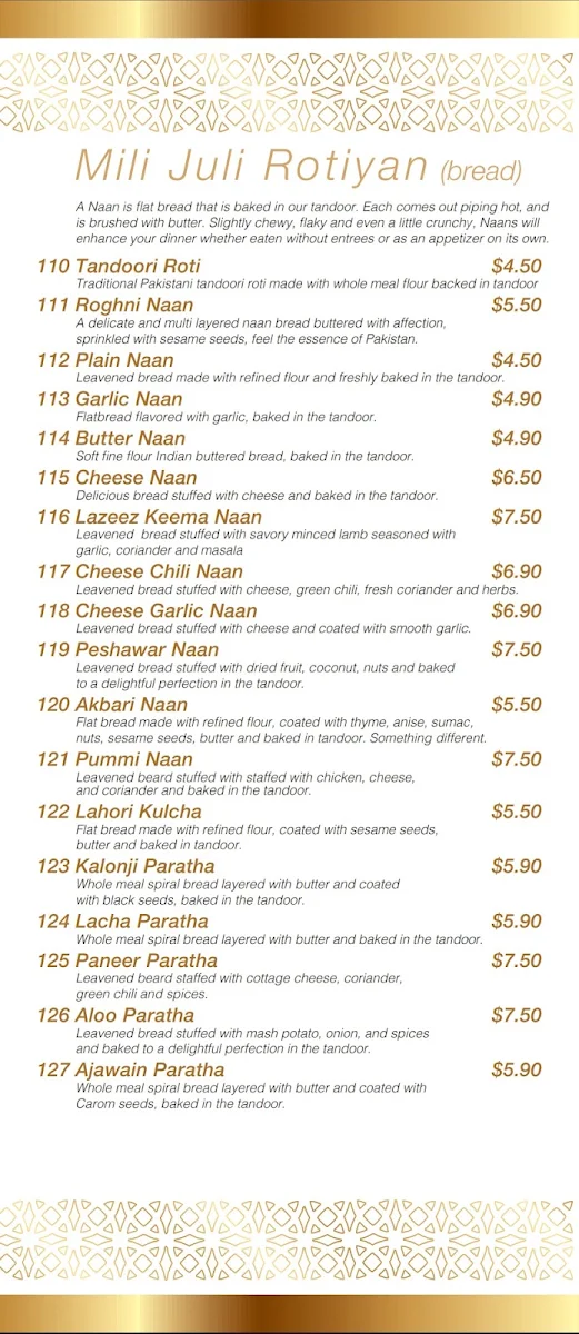 Menu, Lal Qila Darling Harbour