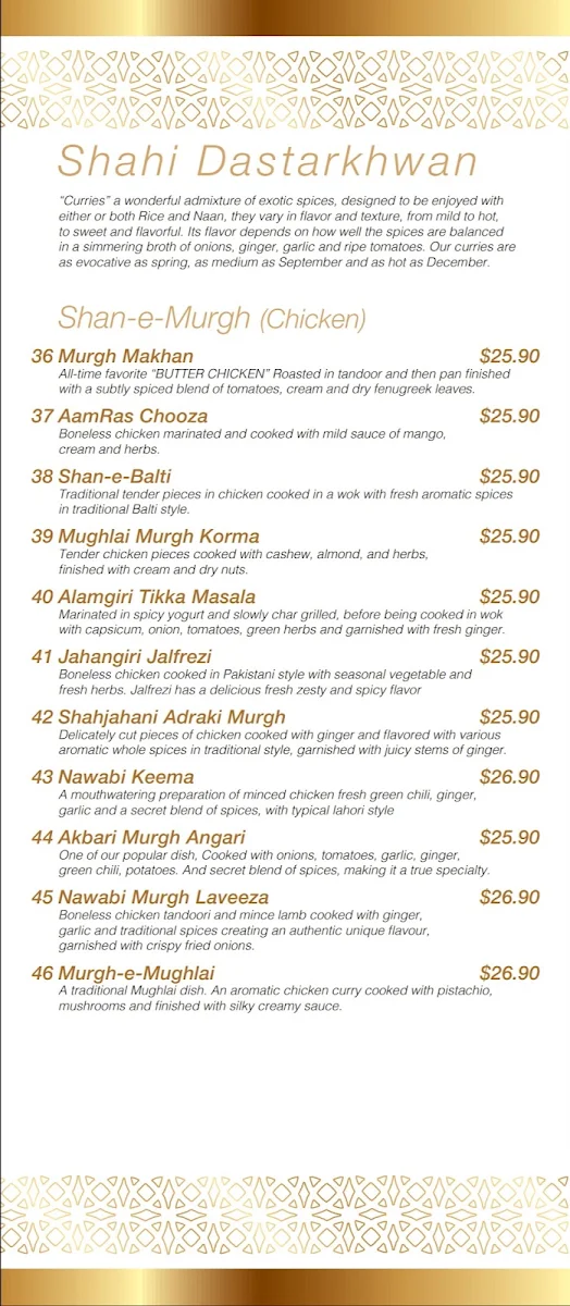Menu, Lal Qila Darling Harbour