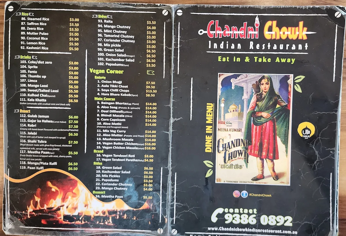 Menu, Chandni Chowk Indian Restaurant