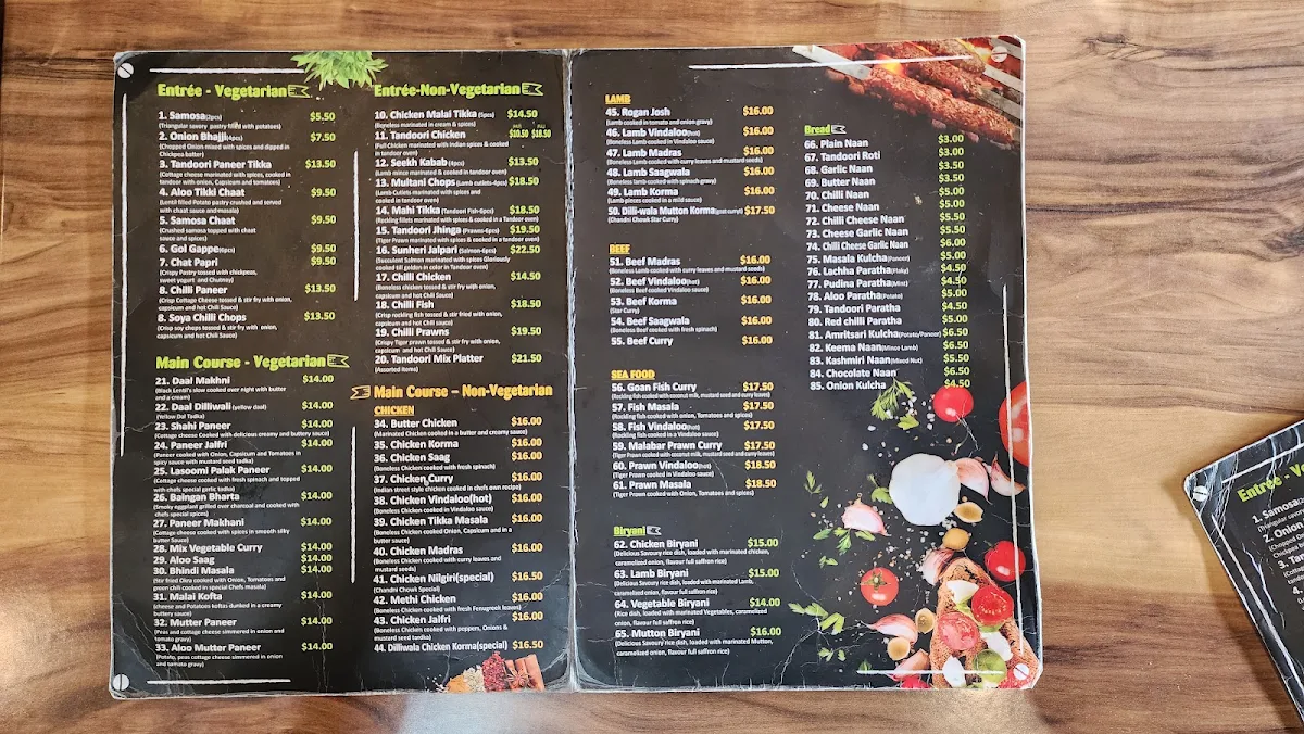 Menu, Chandni Chowk Indian Restaurant