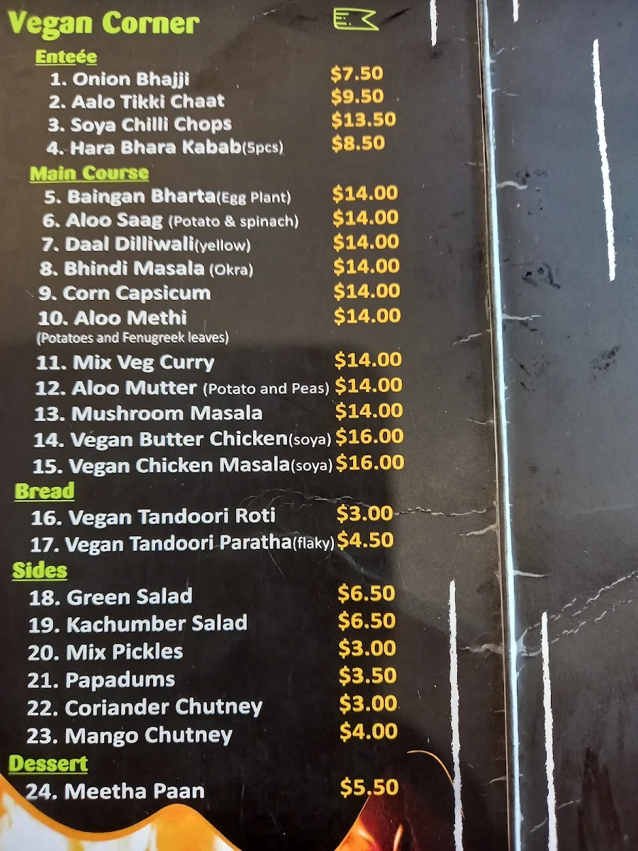 Menu, Chandni Chowk Indian Restaurant