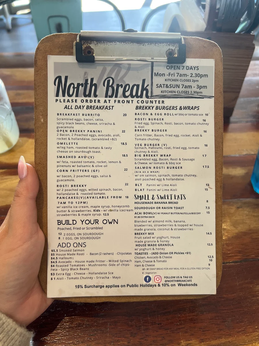 Menu, North Break Cafe