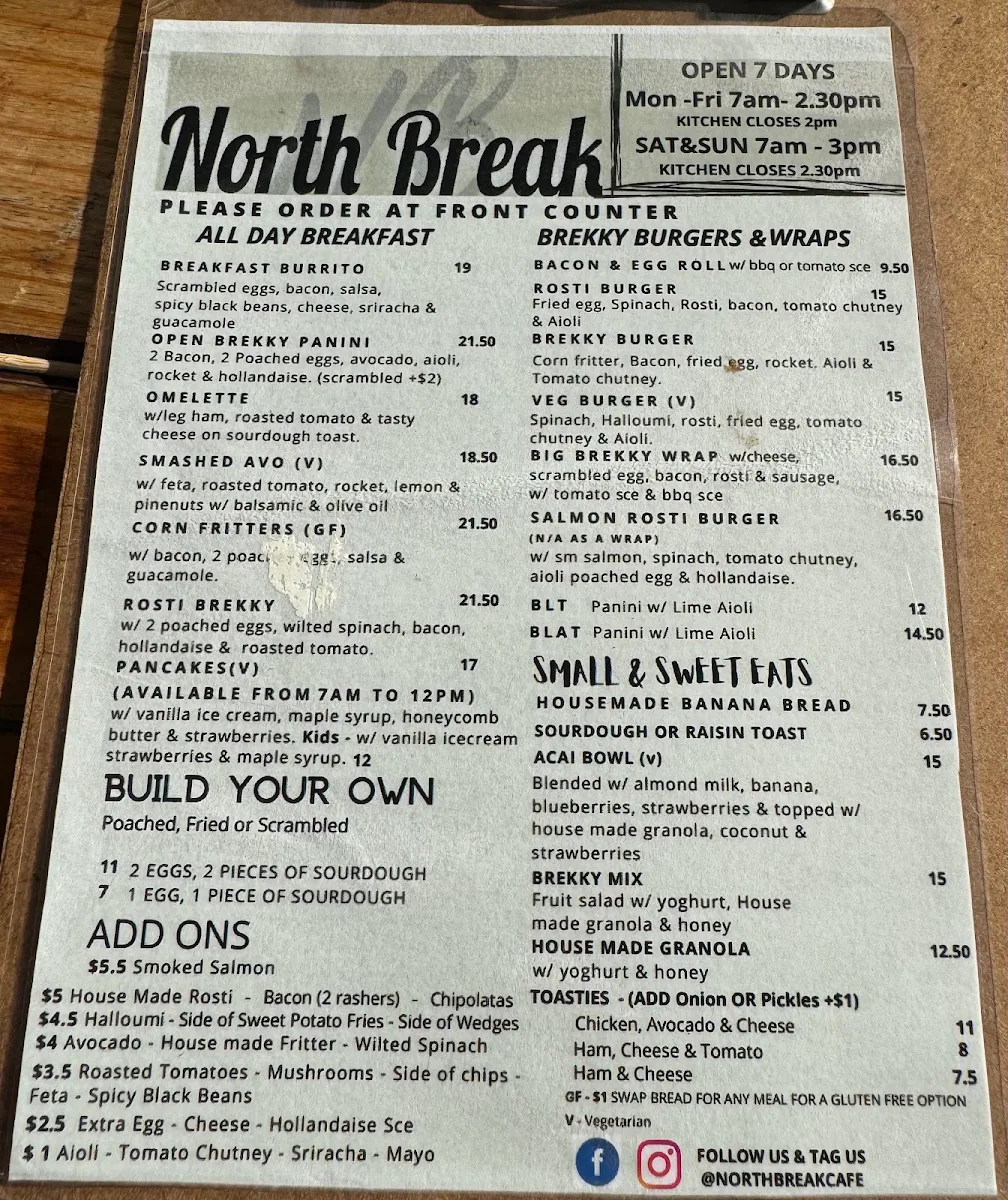 Menu, North Break Cafe