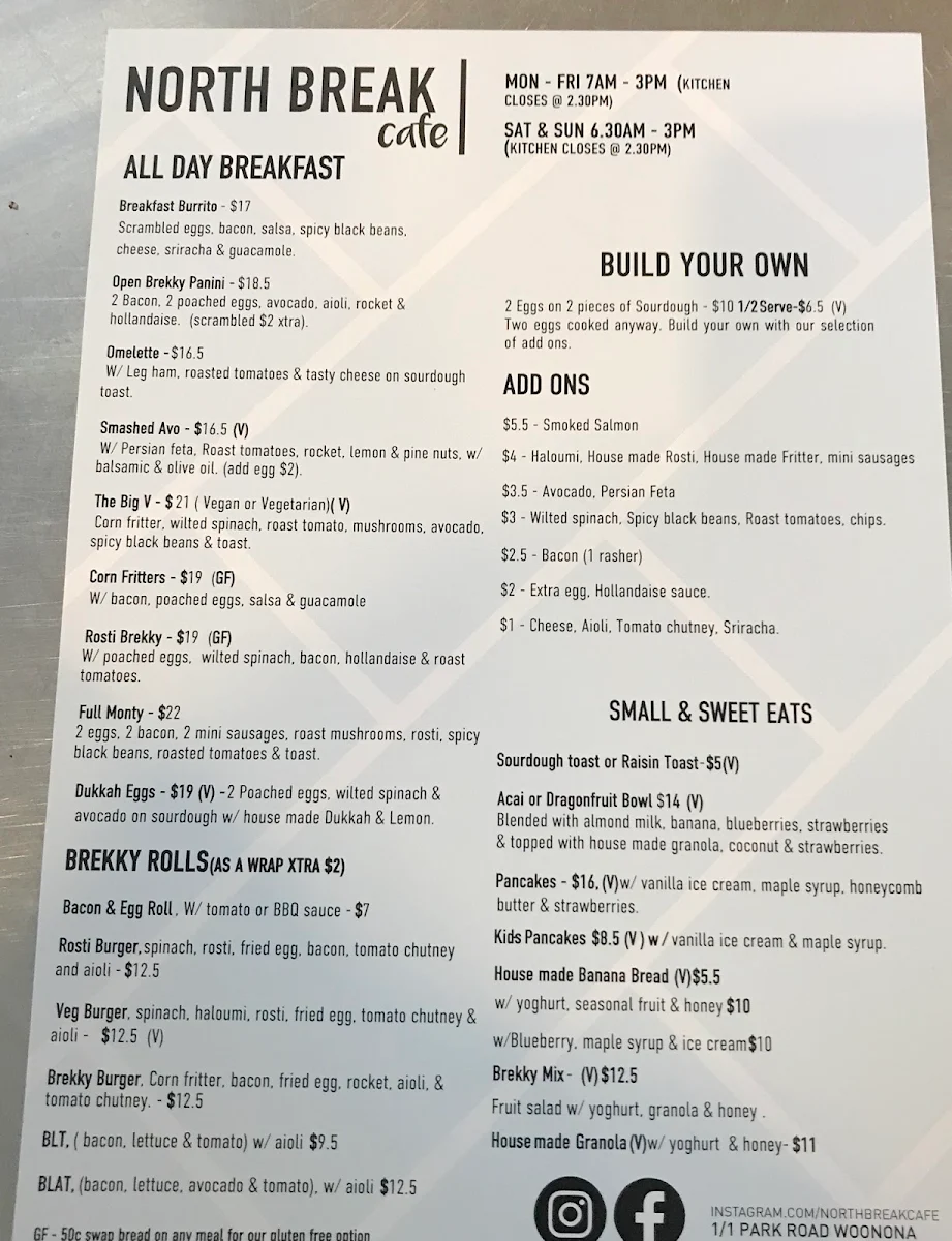 Menu, North Break Cafe