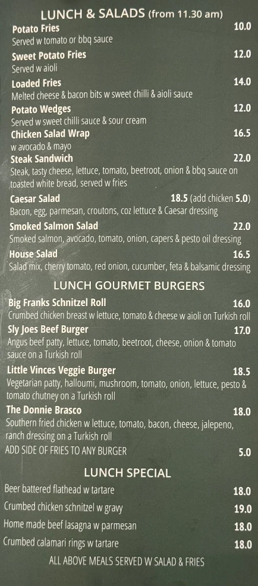 Menu, Pacino's Cafe