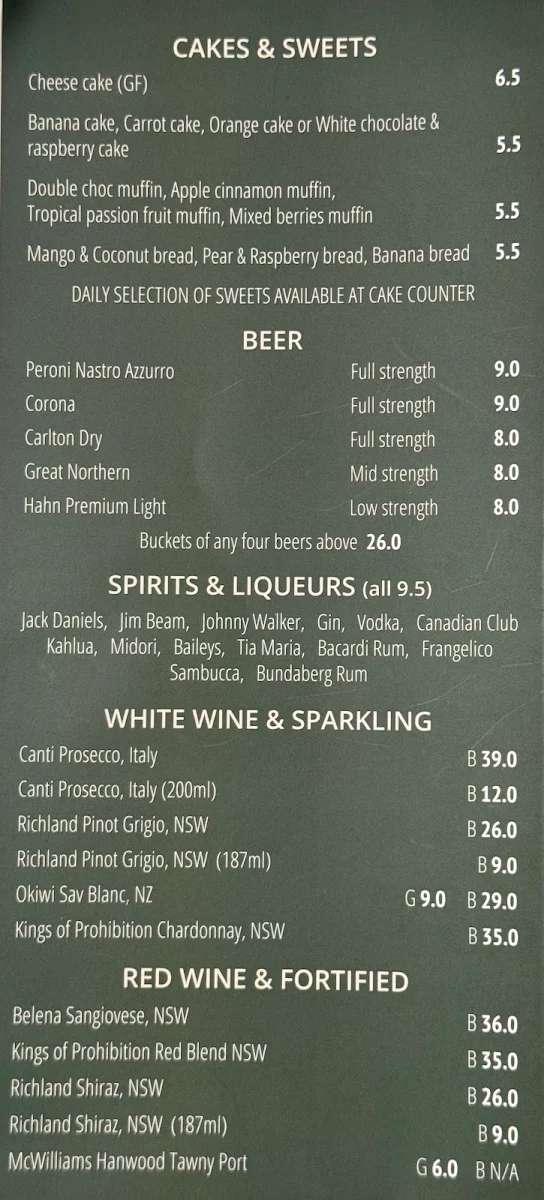 Menu, Pacino's Cafe