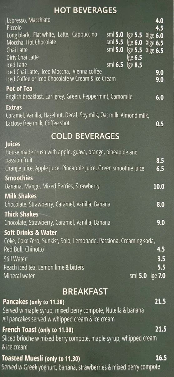 Menu, Pacino's Cafe