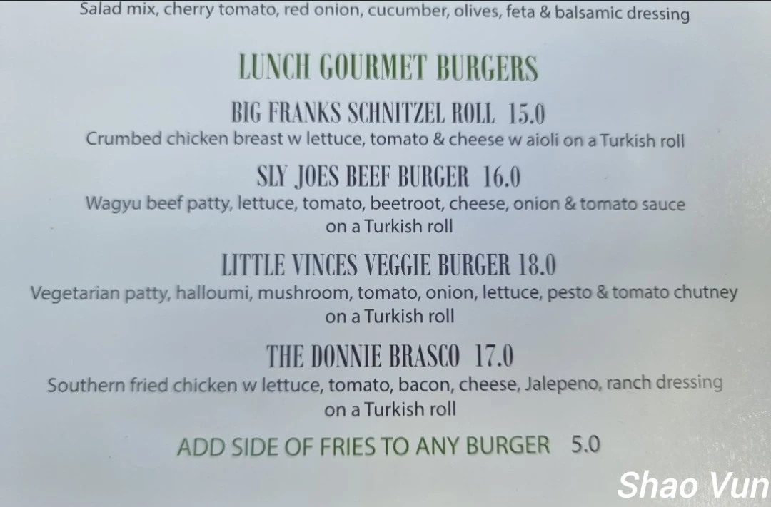 Menu, Pacino's Cafe