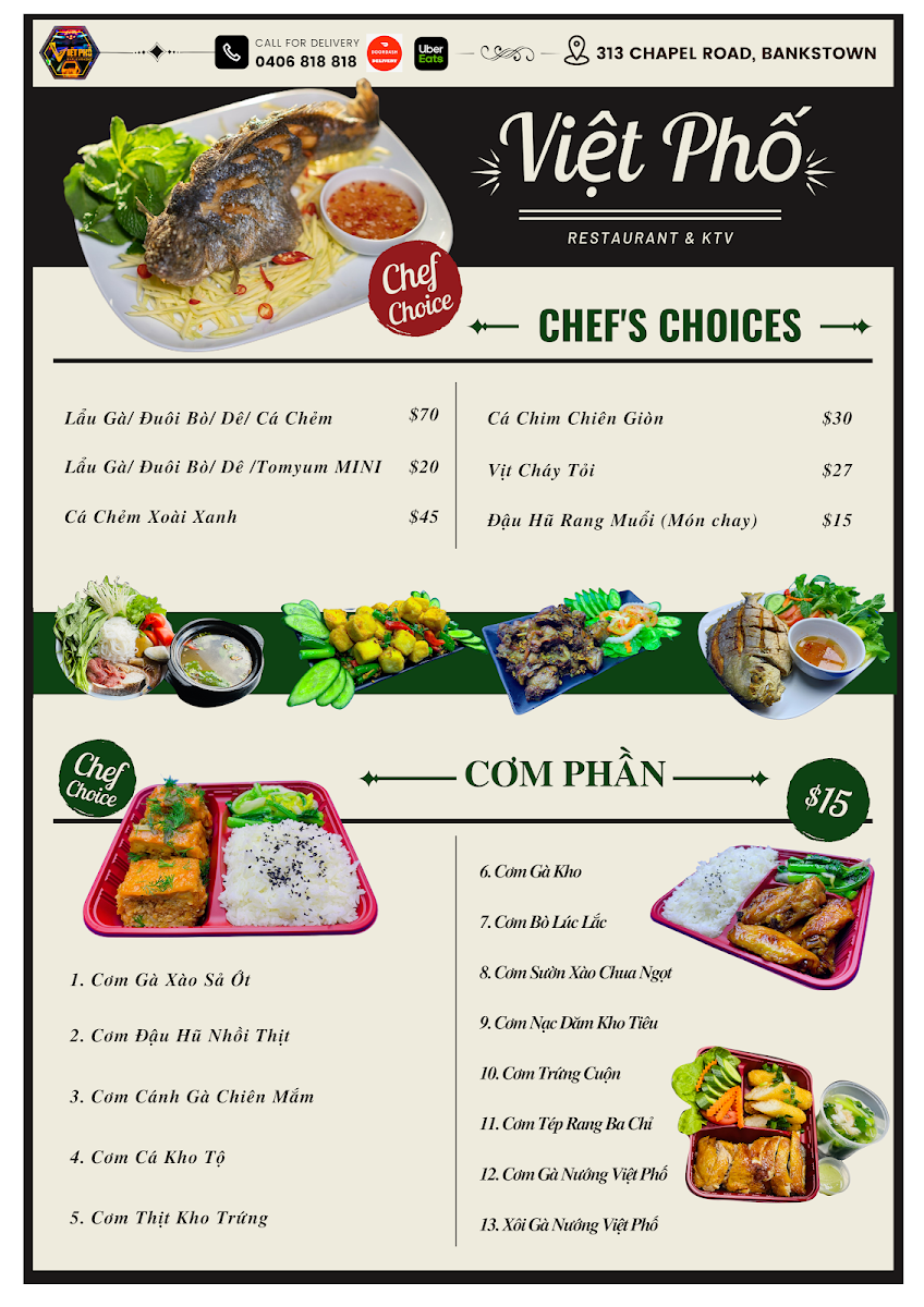 Menu, Viet Pho Restaurant and KTV