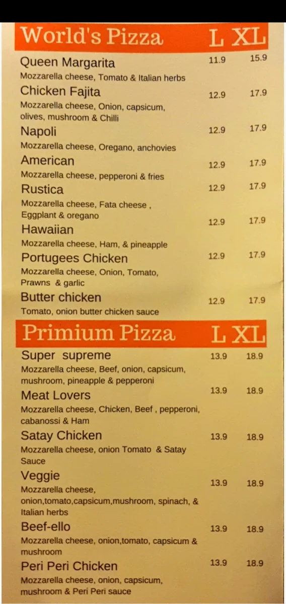 Menu, Kebab Door