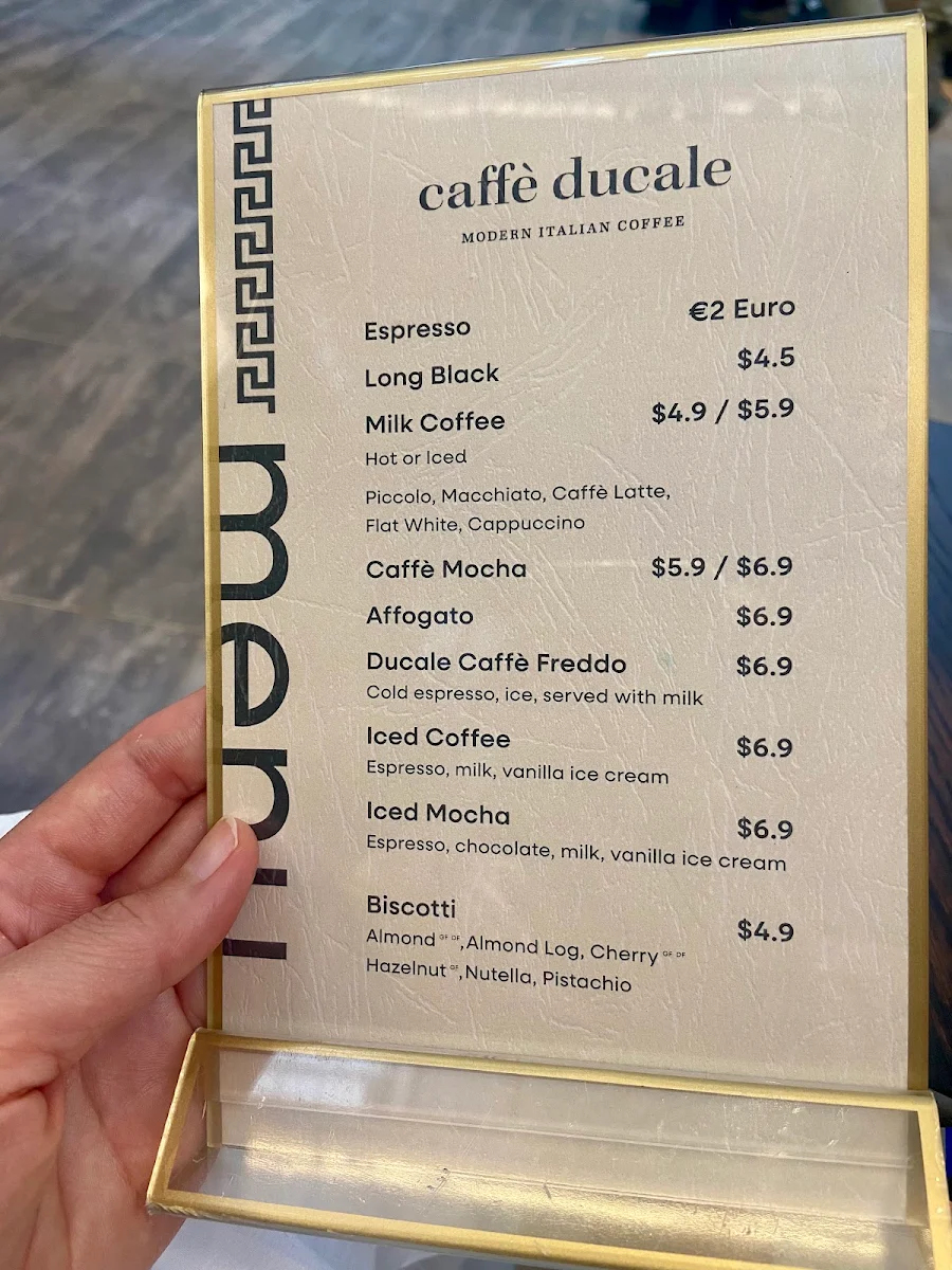 Menu, Caffe Ducale