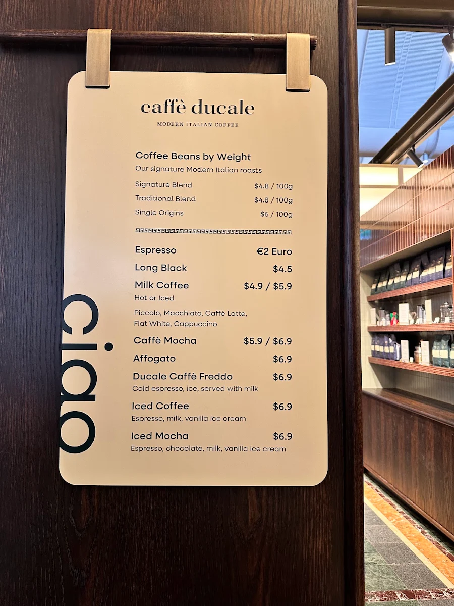Menu, Caffe Ducale