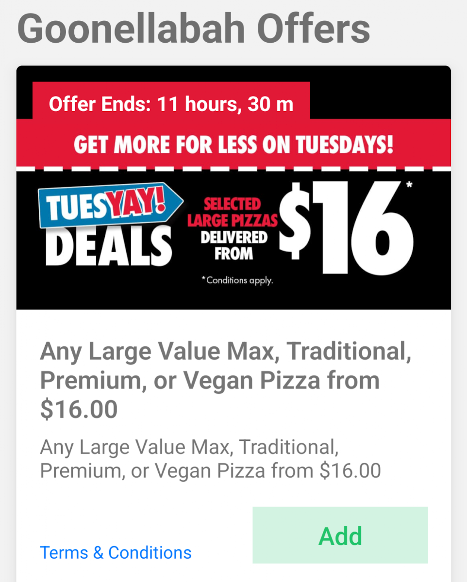 Menu, Domino's Pizza Goonellabah