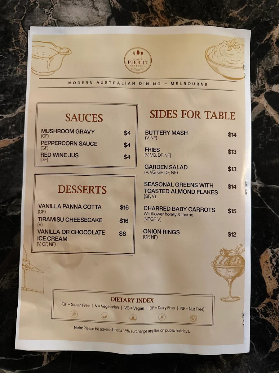 Menu, Pier17 Bar & Grill Restaurant | Docklands Melbourne