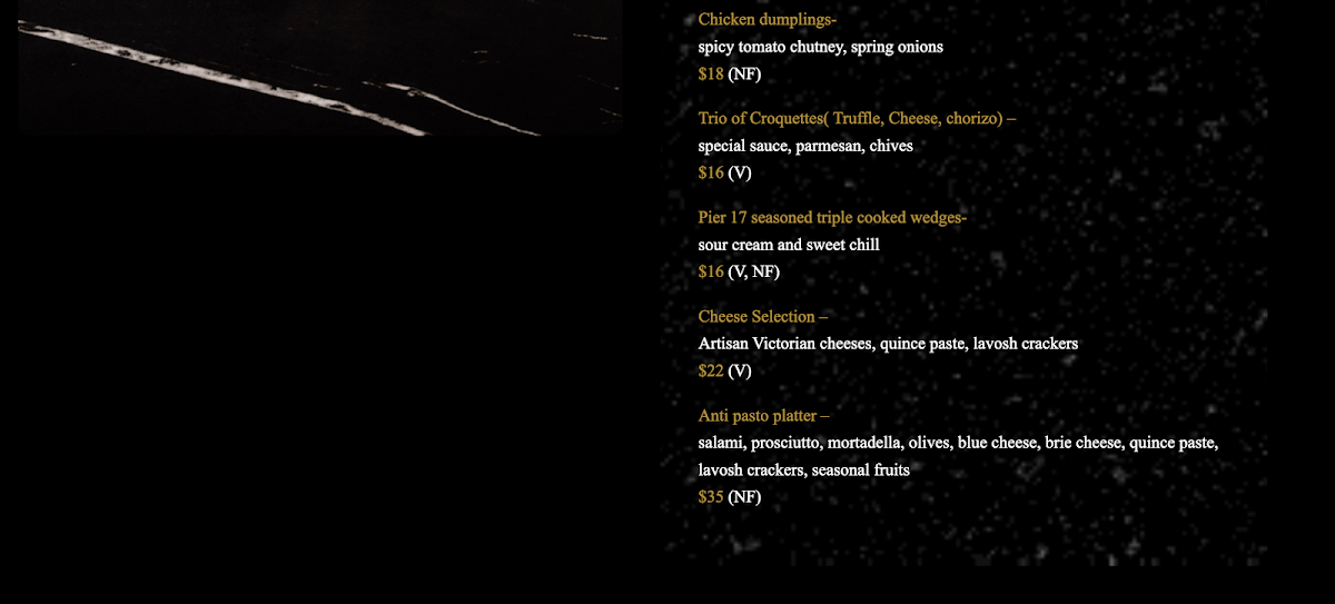 Menu, Pier17 Bar & Grill Restaurant | Docklands Melbourne
