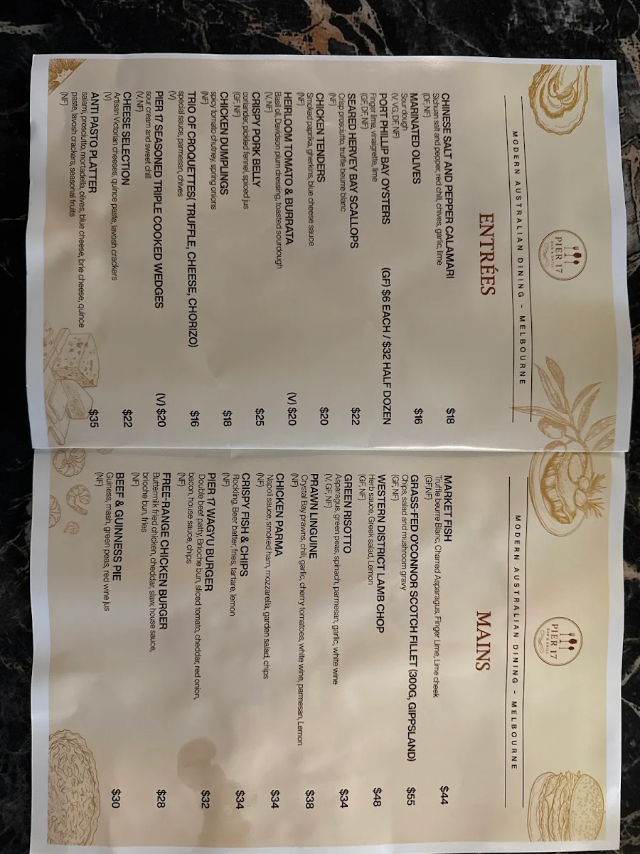 Menu, Pier17 Bar & Grill Restaurant | Docklands Melbourne