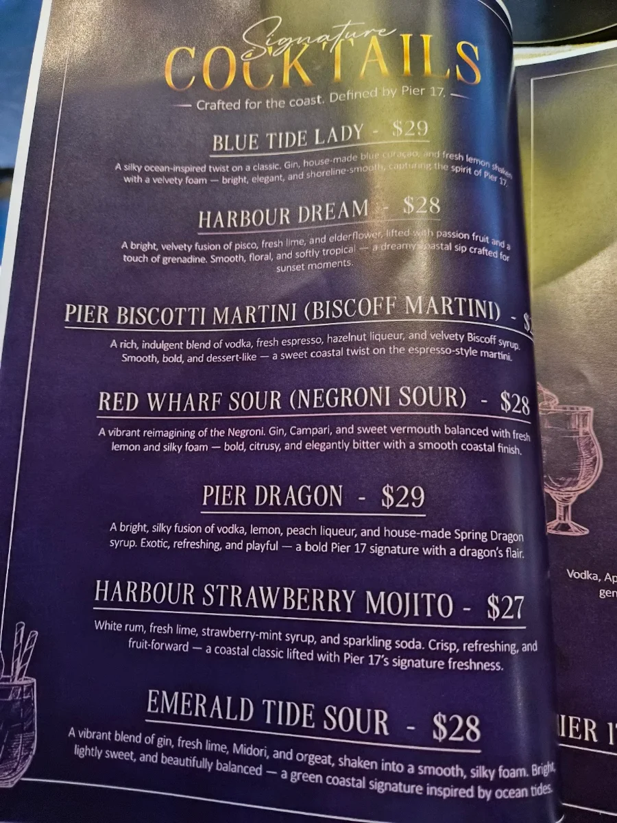 Menu, Pier17 Bar & Grill Restaurant | Docklands Melbourne